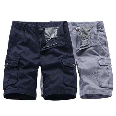 QOAAIE 2 Pack Cargo Shorts for Men Relaxed Fit Multi-Pocket Outdoor Cargo Shorts Summer Casual Cotton Work Shorts (D-Blue/Grey,38)