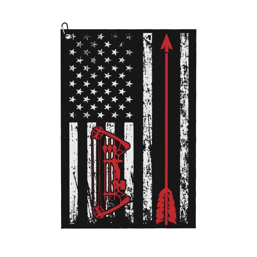 SIYTUAU Archery and USA Flag Golf Towel 16 x 24 Inch Golf Towels for Golf Bags with Carabiner Clip Polyester Golf Towel Golf Accessories for Men Women