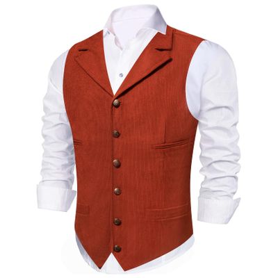 Barry.Wang Men's Corduroy Vest V-Neck Vintage Western Cowboy Waistcoat Sleeveless Jacket Slim Fit Casual Business Vests