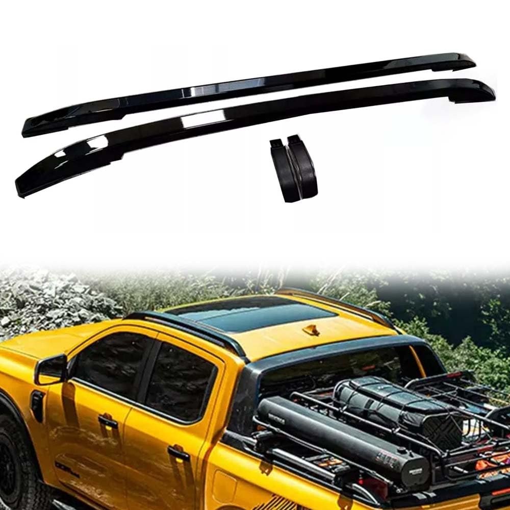 2Pcs Fits for Ranger 2023 2024 Aluminum Top Side Rail Bar Roof Rail Rack Black Crossbar