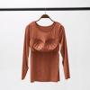 SHAOBGE Fall Build in Bra Tops for Women Long Sleeve Casual Crew Neck Shirts Adjustable Spaghetti Strap Ealstic Bra Tops 2024,Brown-2,Large, October 11-12,Day of view 2