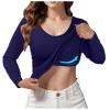 SHAOBGE Fall Build in Bra Tops for Women Long Sleeve Casual Crew Neck Shirts Adjustable Spaghetti Strap Ealstic Bra Tops 2024,Dark Blue-1,X-Large, October 11-12,Day of view 1
