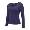SHAOBGE Fall Build in Bra Tops for Women Long Sleeve Casual Crew Neck Shirts Adjustable Spaghetti Strap Ealstic Bra Tops 2024,Dark Blue-1,X-Large, October 11-12,Day of view 4