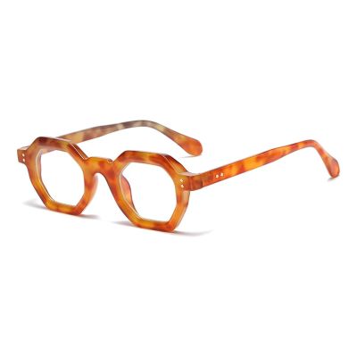 HYffUUOP Eyewear Light Eyewear Frames Fashion Rivets Eyeglass Frames Creative Polygonal Leopard Optical Glasses Frames Portable Eyeglasses