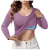 SHAOBGE Fall Build in Bra Tops for Women Long Sleeve Casual Crew Neck Shirts Adjustable Spaghetti Strap Ealstic Bra Tops 2024,Purple-1,Medium, October 11-12,Day of view 1