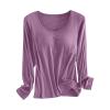 SHAOBGE Fall Build in Bra Tops for Women Long Sleeve Casual Crew Neck Shirts Adjustable Spaghetti Strap Ealstic Bra Tops 2024,Purple-1,Medium, October 11-12,Day of view 3