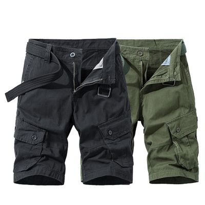 QOAAIE 2 Pack Men's Multi Pocket Cargo Shorts Summer Casual Straight Cotton Shorts Outdoor Twill Casual Work Shorts (Black/Green,30)