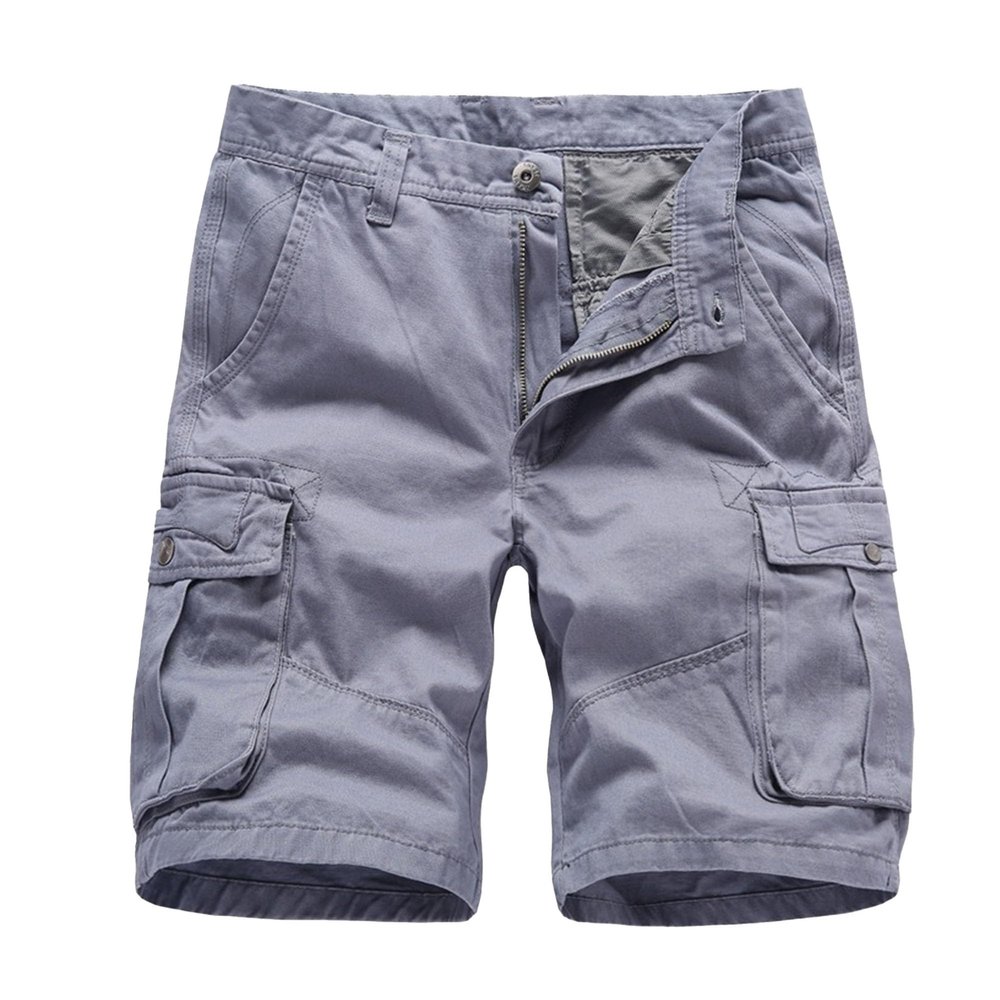Relaxed Fit Cargo Shorts for Men Multi Pocket Casual Cotton Work Shorts Outdoor Straight Cargo Lounge Shorts (Grey,34)