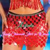 Aukmla Sparkly Sequin Chainmail Mini Skirt Dots Belly Dance Hip Skirts Disco Concert Waist Chain for Women Red view 2
