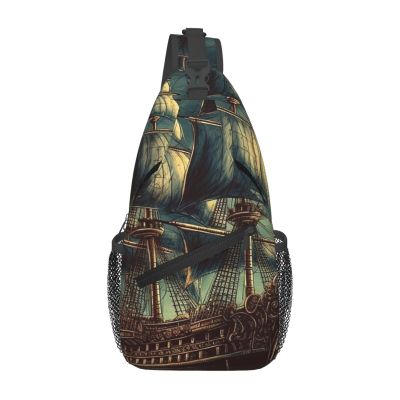 Sling Backpack Bag for Men Nautical Vintage Sailing Pirate Ship Cross Chest Bag Crossbody Shoulder Bag Travel Hiking Daypack