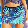 Aukmla Sparkly Sequin Chainmail Mini Skirt Dots Belly Dance Hip Skirts Disco Concert Waist Chain for Women view 3