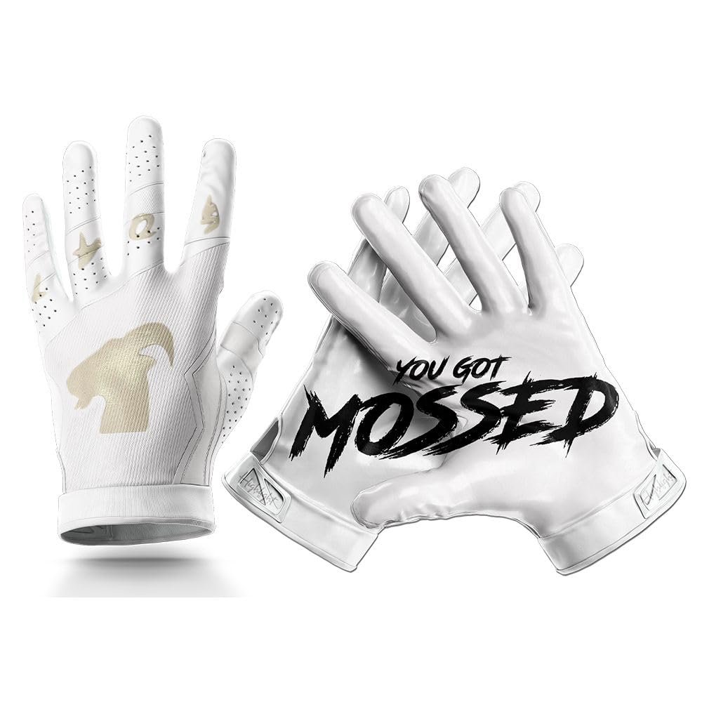 HIGHLIGHT FACTORY ATL G.O.A.T. Silhouette You Got Mossed/Ultra Grip Football Gloves (White, Adult XX-Large)