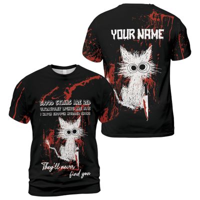 ThuhaTree Store Personalized Horror Halloween Funny Cat They'll Never Find You 3D T-Shirt and Hoodie Unisex S-5XL, Mens Halloween T-Shirt, Halloween Shirts for Men Multi