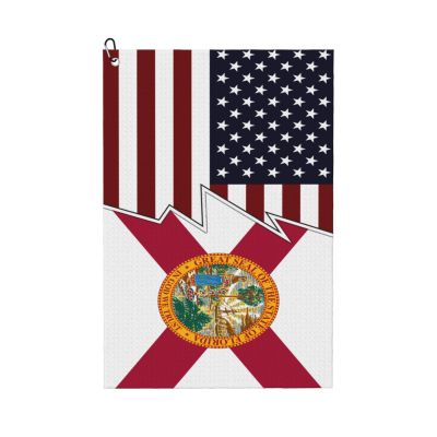 SIYTUAU Ripped Style American and Flag of Florida Golf Towel 16 x 24 Inch Golf Towels for Golf Bags with Carabiner Clip Polyester Golf Towel Golf Accessories for Men Women