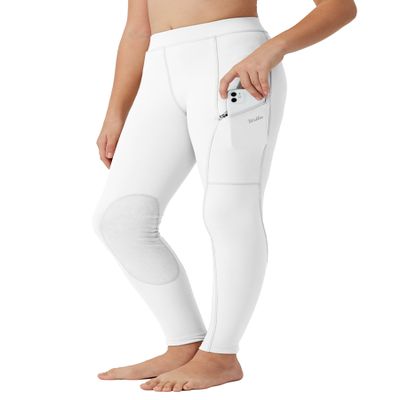 Willit Girls Horse Riding Pants Tights Kids Equestrian Breeches Knee-Patch Youth Schooling Tights Zipper Pockets White XL