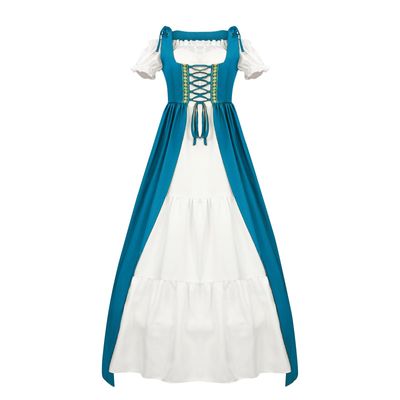 Renaissance Dress for Women Short Sleeve Medieval Victorian Dress Lace Up Irish Over Long Dresses Cosplay Retro Gown