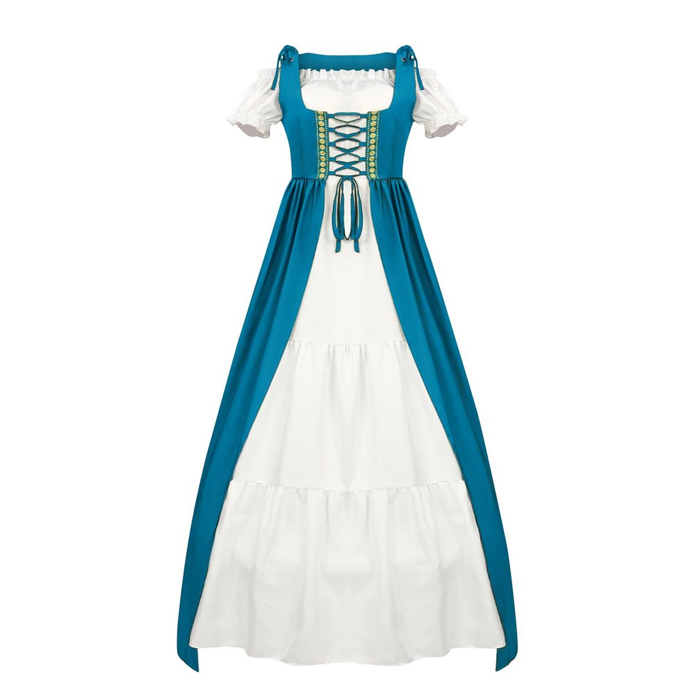 Renaissance Dress for Women Short Sleeve Medieval Victorian Dress Lace Up Irish Over Long Dresses Cosplay Retro Gown