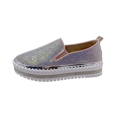 Women's Platform Sneakers Rhinestones Glitter Slip On Walking Sneakers Round Toe Comfort Flats Walking Loafers for Outdoor