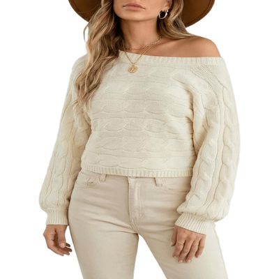 CIDER Oversized Sweaters for Women Geometric Knitted Long Sleeve Pullover Plus Size Sweaters for Women Jacquard Winter Beige Sweater
