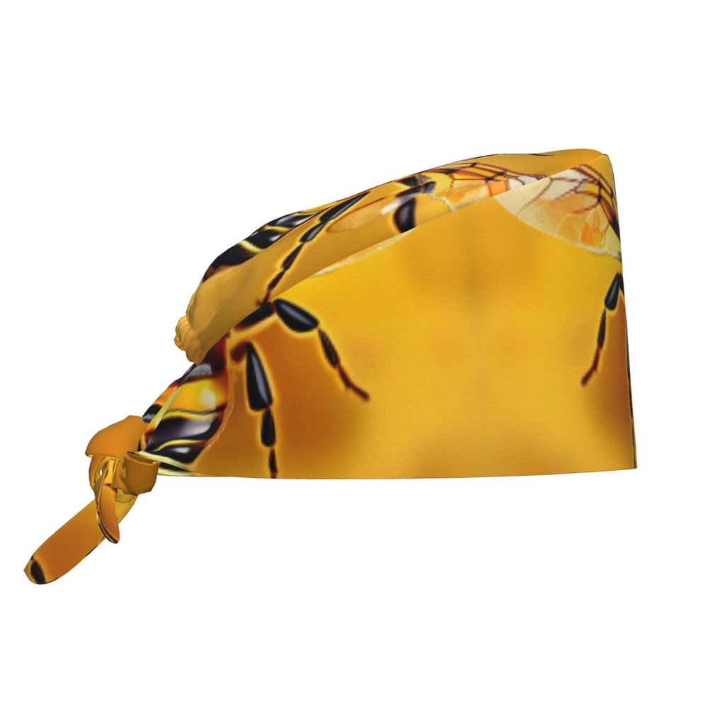 YQxwJL Honey-Bee Print Adjustable Working Cap for Women Men,Sweatband Tie Back Hats, Elastic Skull Caps