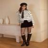 CIDER Womens Cropped Striped Sweater Long Sleeve Crew Neck Trendy Pullover Tops: White, XL view 3