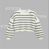 CIDER Womens Cropped Striped Sweater Long Sleeve Crew Neck Trendy Pullover Tops: White, XL view 4