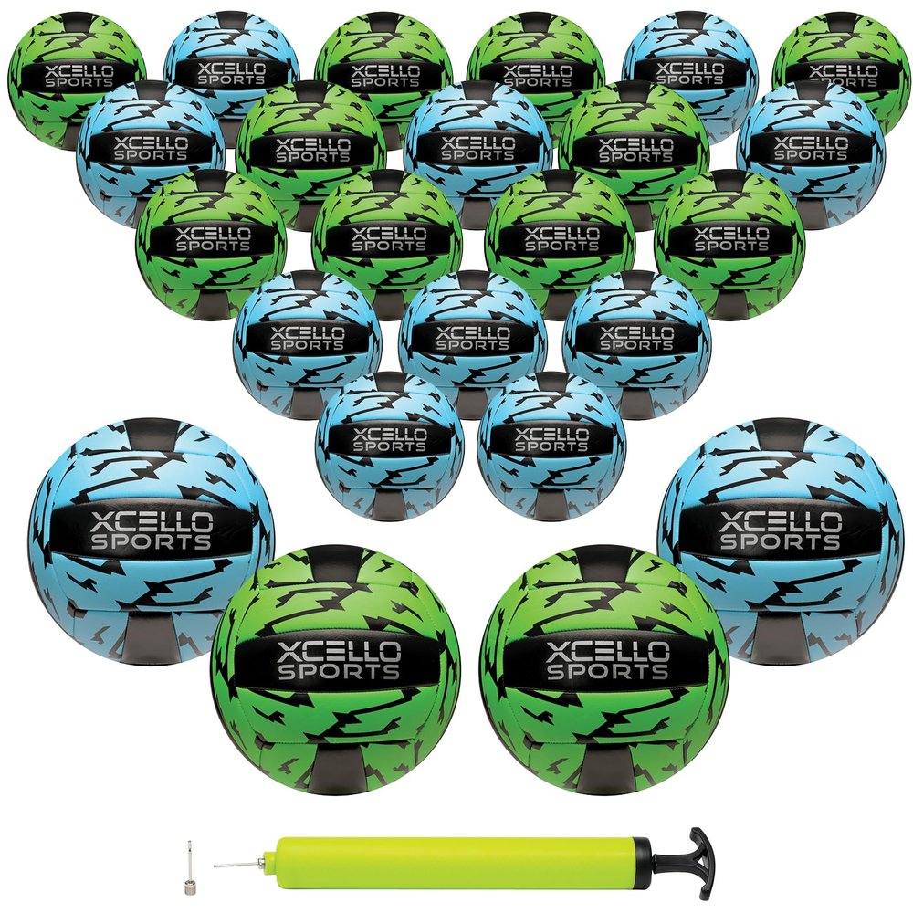 Xcello Sports Volleyball with Pump Green/Blue Lightning (Pack of 24)