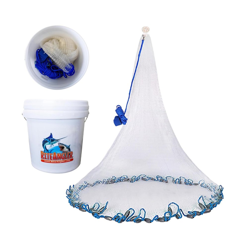 Rite Angler Bait Fishing Cast Net - Premium Saltwater Fishing Cast Net with Heavy Sinkers for Catching Bait Fish Efficiently, Durable Long-Lasting Cast Net for Freshwater and Saltwater, 6' by 3/8"