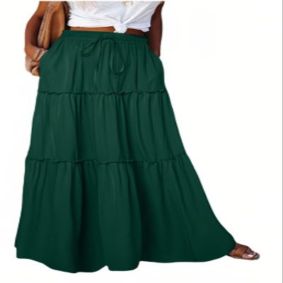 ADWAXDA Womens Floral Print Maxi Skirt Boho High Waist Tiered Paisley Pleated Long Skirt with Pockets