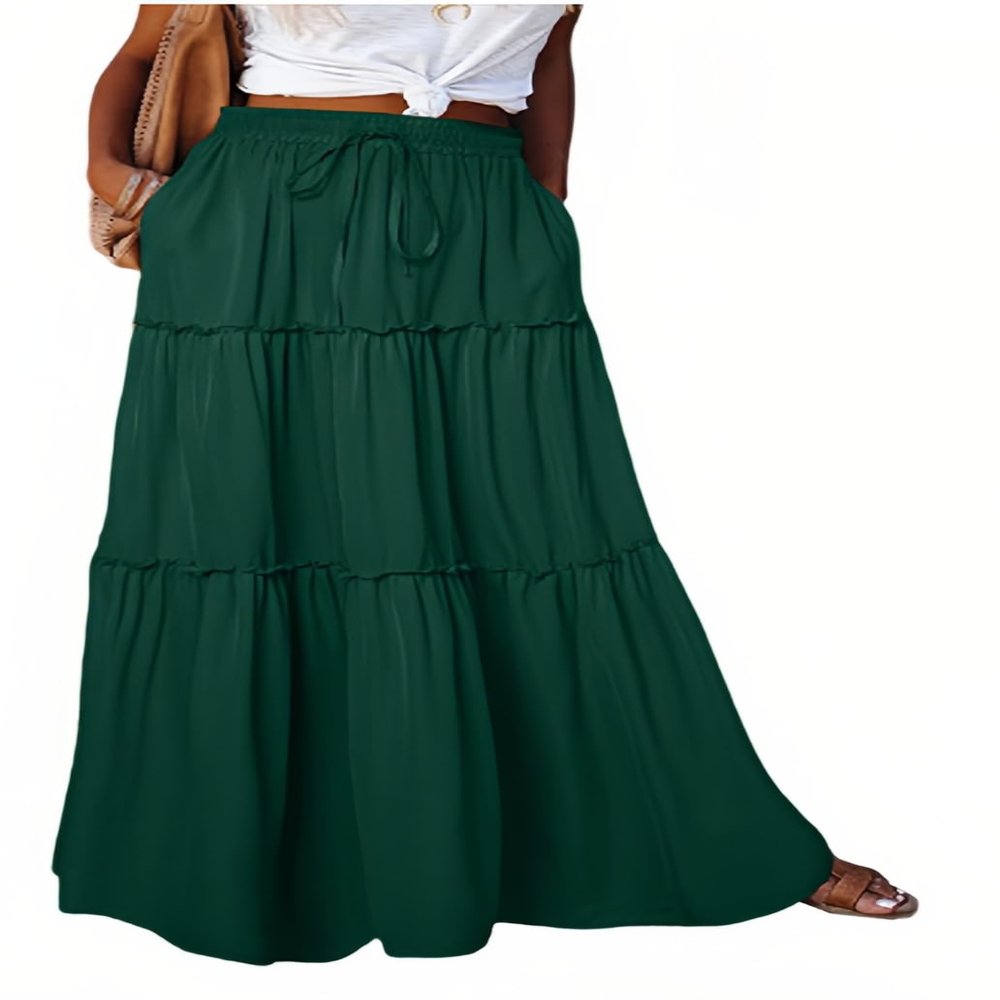 ADWAXDA Womens Floral Print Maxi Skirt Boho High Waist Tiered Paisley Pleated Long Skirt with Pockets