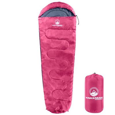 Mummy Sleeping Bag - Adult Cold Weather Sleeping Bag Rated to 25F - Waterproof with Drawstring Hood - Camping Equipment by Wakeman Outdoors (Pink)