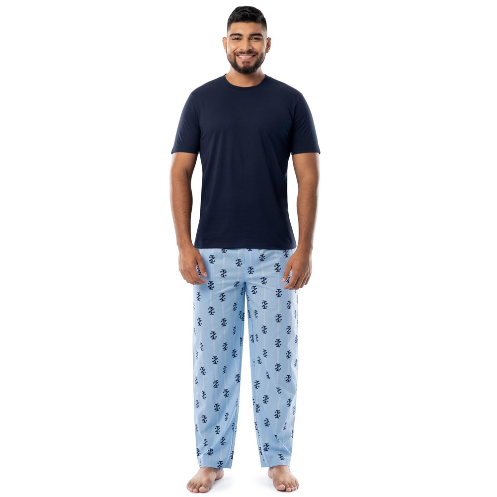 IZOD Men's Short Sleeve Jersey Top and Printed Pants Pajama Sleep Set, Navy/Blue Logo, X-Large