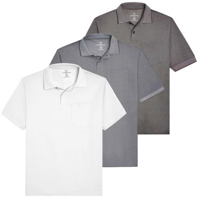 3 Pack: Men's Jersey Pocket Quick Dry Fit Polo Shirt Men Mens Tshirts Button Tee Short Sleeve Golf Tennis Clothing Active Wear Athletic Performance Tech Sports Essentials Casual T Shirts- Set 3, XL
