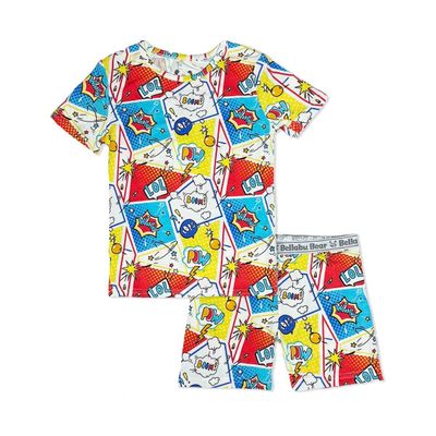 Bellabu Bear Kids Shorts Set for Boys & Girls, Matching Family Pajamas, Rayon from Bamboo (as1, age, 7_years, 8_years, Comic Hero)