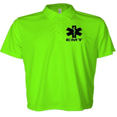 EMT Polo in Safety Green with Black/Reflective Design, Performance Polo w/Moisture Wicking Technology