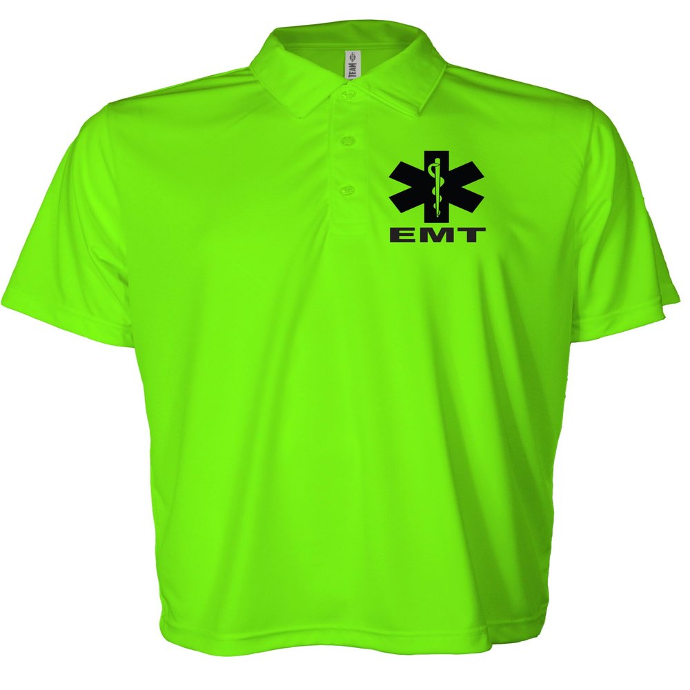 EMT Polo in Safety Green with Black/Reflective Design, Performance Polo w/Moisture Wicking Technology