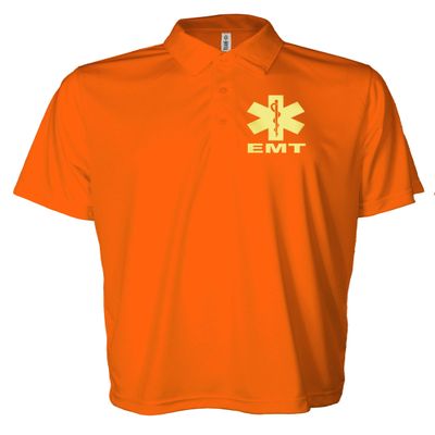 EMT Polo in Safety Orange with Yellow/Reflective Design, Performance Polo w/Moisture Wicking Technology