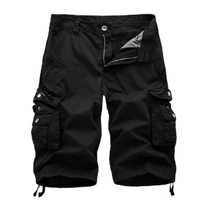 QOAAIE Mens Twill Cotton Cargo Shorts Multi Pocket Outdoor Casual Beach Shorts Relaxed Fit Workout Military Shorts (Black,30)