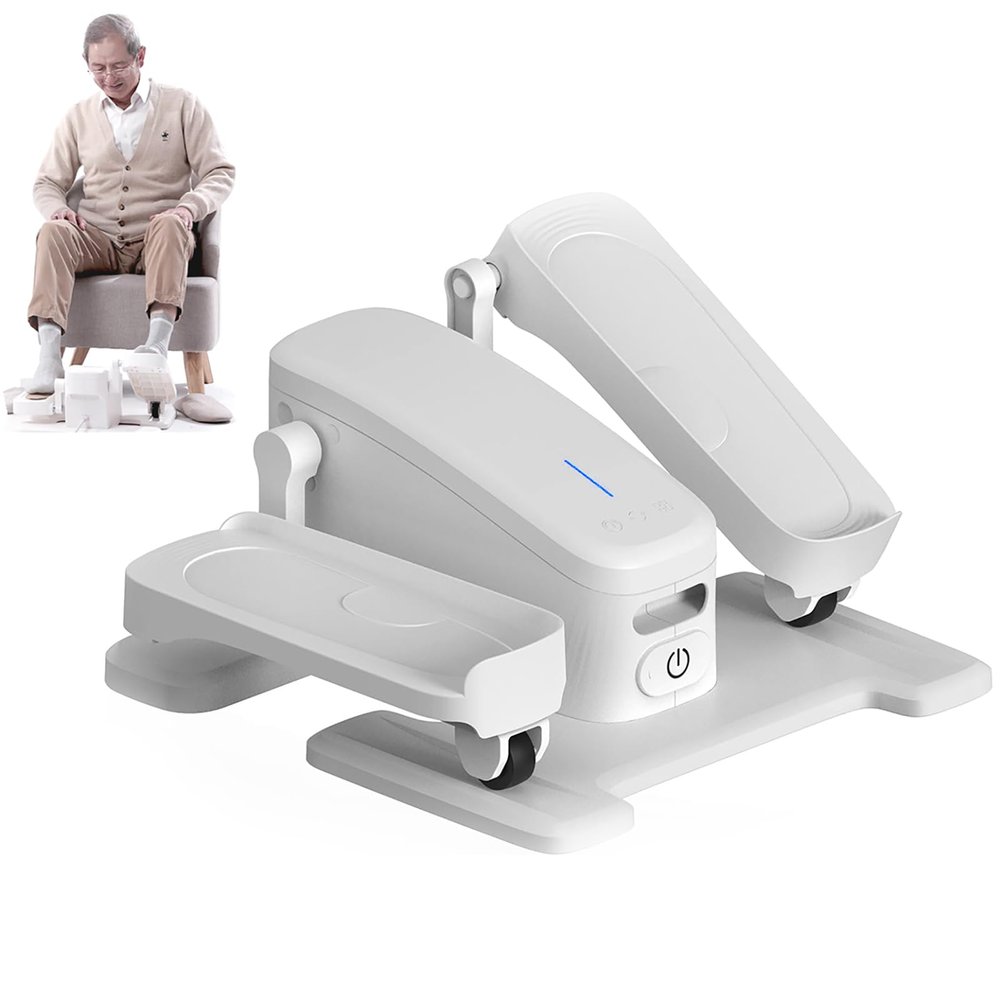CHANGLKJ Electric Seated Pedal Exerciser, Under Desk Elliptical Machine with Kick Switch Design and 50C Hot Compress Function, Damping and 3-Level Speed Adjustable, for Elderly, Legs Weakness