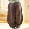 DMOYALA Womens Linen Pants Barrel Solid Khaki Casual Loose Cotton Linen Wide Leg Baggy Lantern Trouser Flowy Elastic Waist Hippie with Pockets for Women M view 4