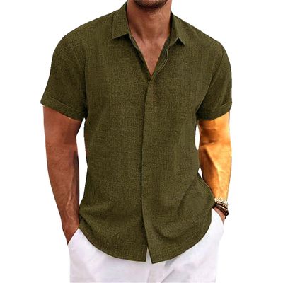 1/2/3 Pack Men's Linen Shirt Textured Shirts Casual Button Down Collar Tops Summer Beach Shirt Vacation Shirts (M,Dark Green 4)