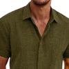 1/2/3 Pack Men's Linen Shirt Textured Shirts Casual Button Down Collar Tops Summer Beach Shirt Vacation Shirts (M,Dark Green 4) view 3