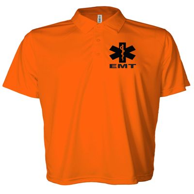 EMT Polo in Safety Orange with Black/Reflective Design, Performance Polo w/Moisture Wicking Technology