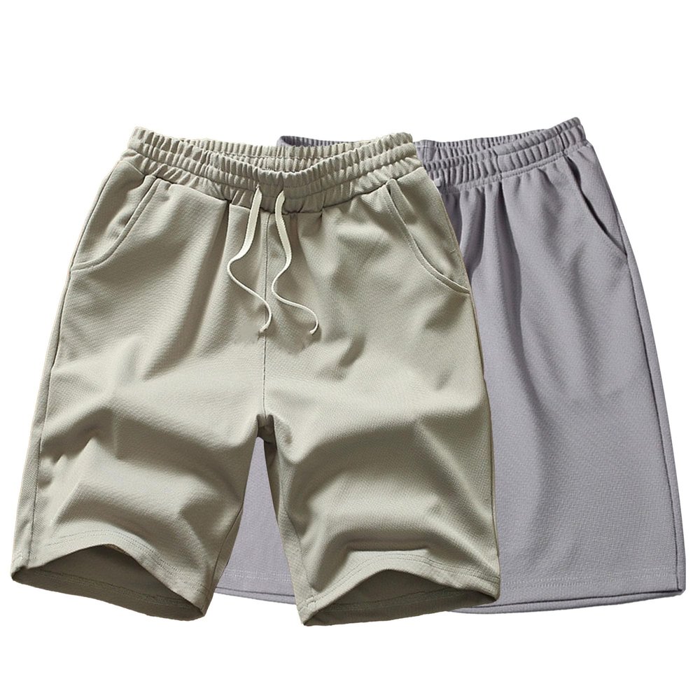 QOAAIE 2 Pack Men's Running Shorts Elastic Waist Workout Gym Shorts with Pockets Lightweight Casual Summer Beach Shorts (Apricot/Grey,XX-Large)