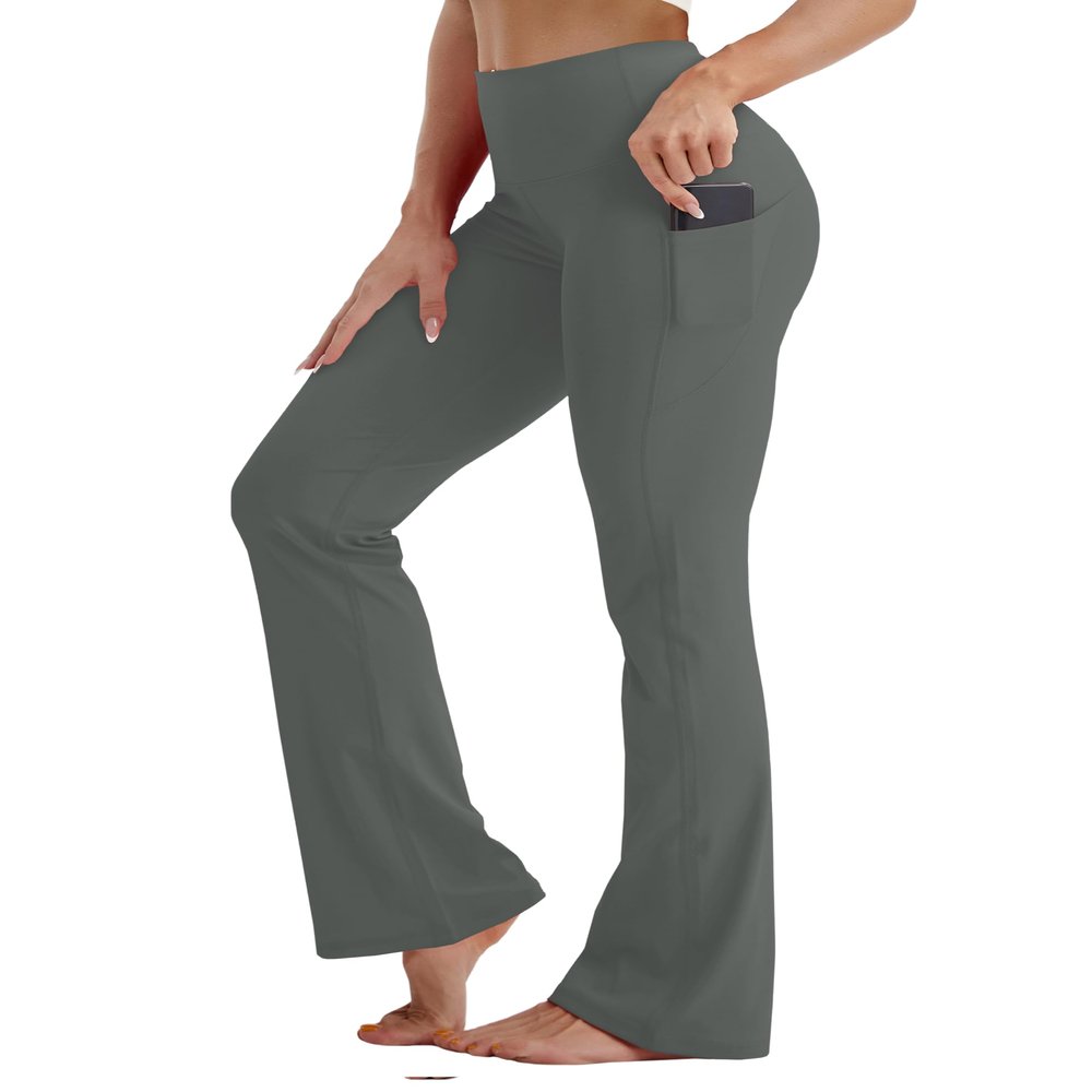 BUBBLELIME 29"/31"/33"/35" 4 Styles Women's Tummy Control Bootcut Yoga Pants - Side Pockets_Green XL-33 Inseam