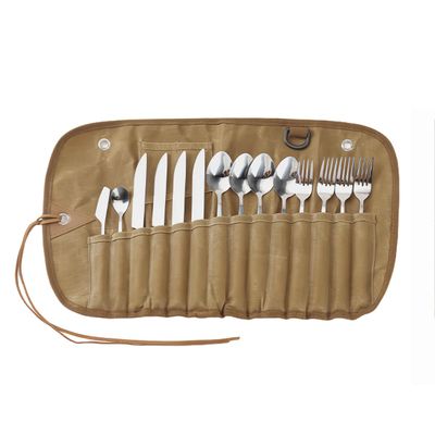 NineFit Basics Cutlery Storage Roll Bag, Camping Cutlery Roll Bag, Kitchen Cutlery Holder Spoon Fork Storage Rack Organizer Utensils (Khaki,49.5 * 28cm)