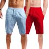 QOAAIE 2 Pack Men's Linen Shorts Casual Drawstring Summer Beach Shorts Loose Fit Athletic Gym Golf Shorts with Pockets (Blue/Red,Small) view 1
