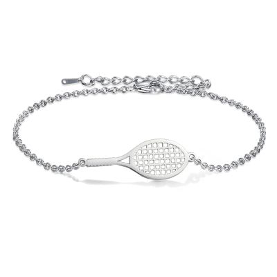 Tennis Racket Bracelet for Women Men - Dainty Adjustable Charm Layering Sport Bangle - Tennis Lover Jewelry Gifts for Players (Silver)