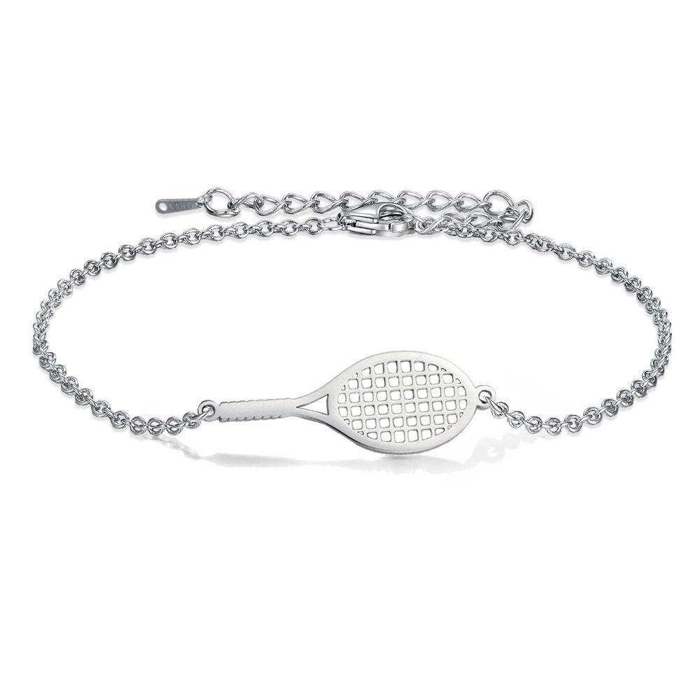 Tennis Racket Bracelet for Women Men - Dainty Adjustable Charm Layering Sport Bangle - Tennis Lover Jewelry Gifts for Players (Silver)