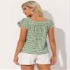 Allegra K Gingham Tops for Women Summer Cute Cap Sleeve Square Neck Plaid Shirts Casual Blouses Medium Green White view 2